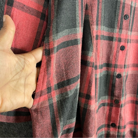 Tulip Flannel Midi Shirt Dress Duster M Red Plaid Winter Fall Lumberjack Grunge - Picture 8 of 13